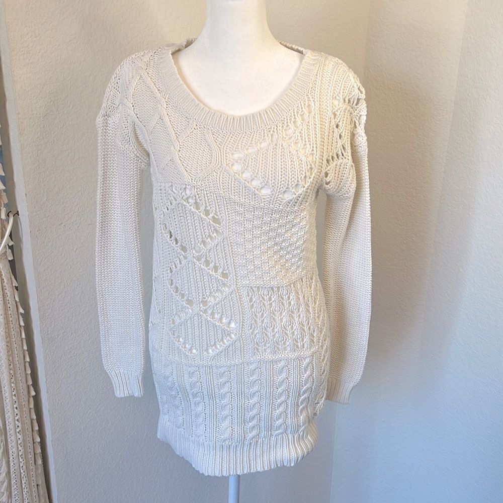 BP Cable Knit Long Sleeve Sweater with Crochet Style Open Front Cut Outs ~ XS